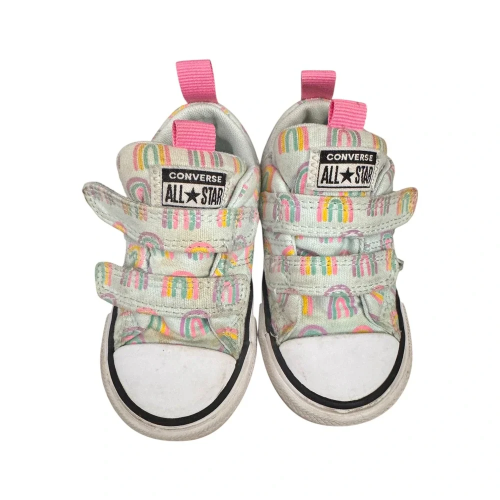 Converse All Star Toddler Girls Rainbow Shoes Hook‎ and Loop Mint Pink Size 6